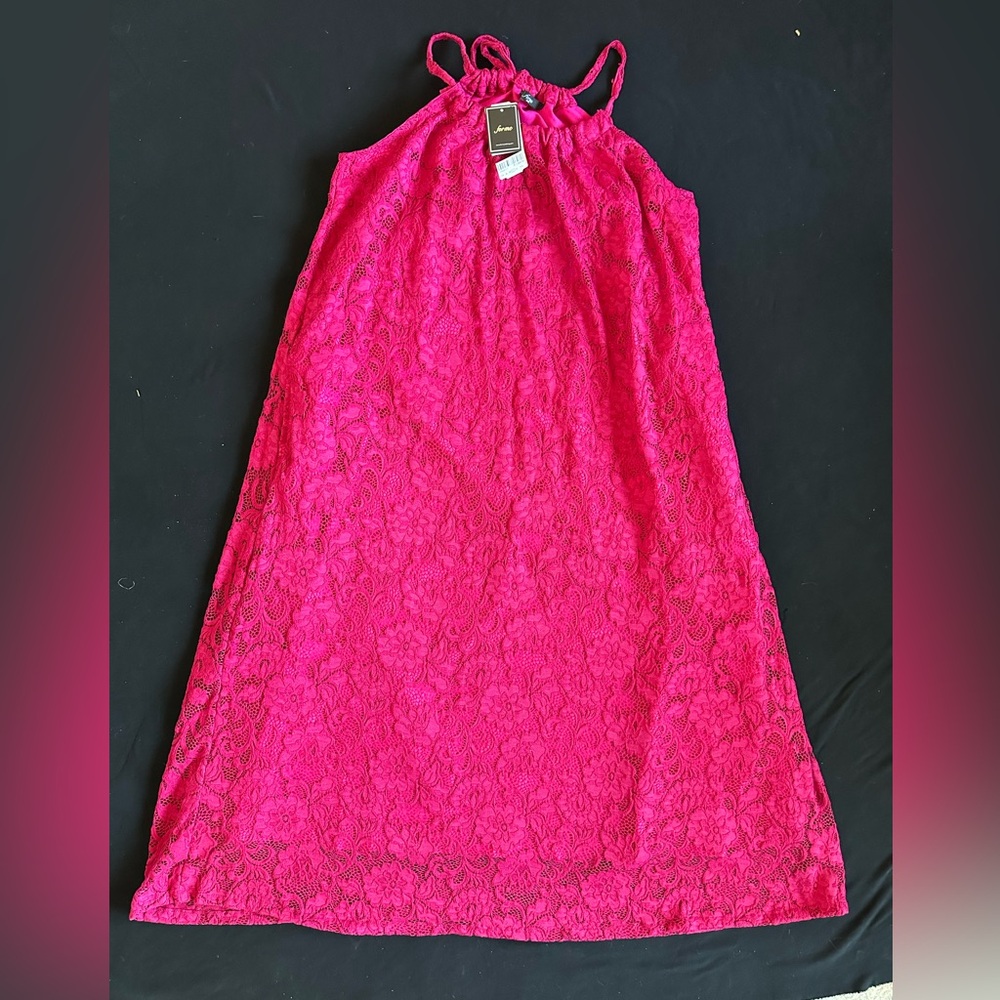 ForMe Fuchsia spaghetti  thin straps lace Midi Dress large pink